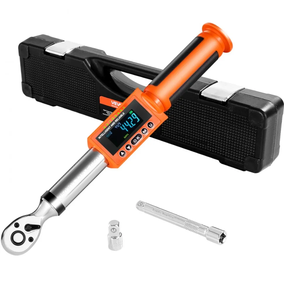 VEVOR Digital Torque Wrench, 3/8 Inch Drive, 0-99.57 lbf-ft / 0-135 N.m, 72-Tooth, ±2% High Accuracy Electronic Torque Wrench with Preset Value, Buzzer and LED Notification, for Automotive Motorcycle