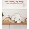 VEVOR Dinnerware Set, Service for 8 (32 PCS), Round Plates and Bowls Sets, Scratch Resistant Ceramic Dinner Ware, Dishwasher and Microwave Suitable Kitchen Dish, for Dessert Salad Soup Pasta, White
