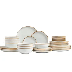 VEVOR Dinnerware Set, Service for 8 (32 PCS), Round Plates and Bowls Sets, Scratch Resistant Ceramic Dinner Ware, Dishwasher and Microwave Suitable Kitchen Dish, for Dessert Salad Soup Pasta, White