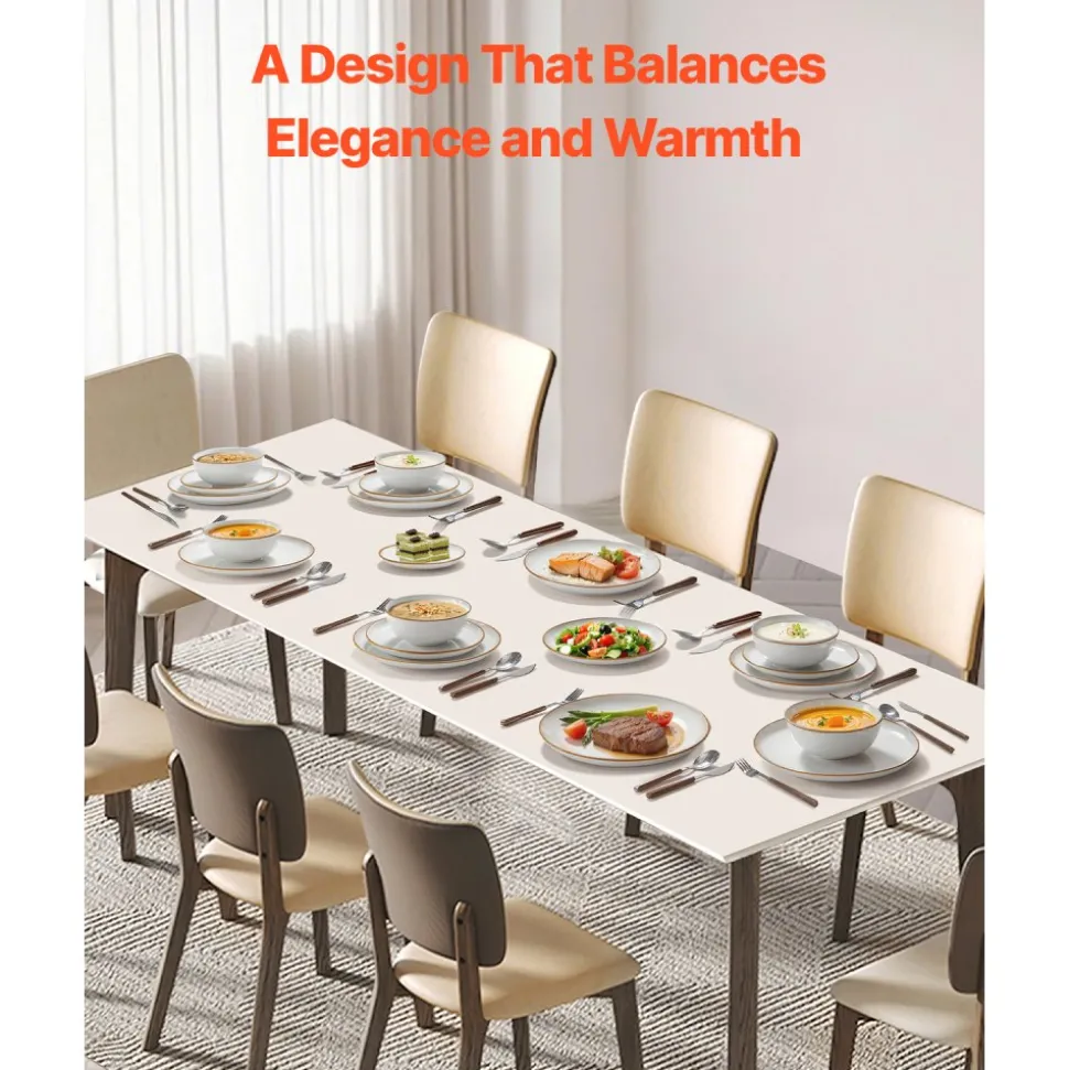VEVOR Dinnerware Set, Service for 8 (32 PCS), Round Plates and Bowls Sets, Scratch Resistant Ceramic Dinner Ware, Dishwasher and Microwave Suitable Kitchen Dish, for Dessert Salad Soup Pasta, White