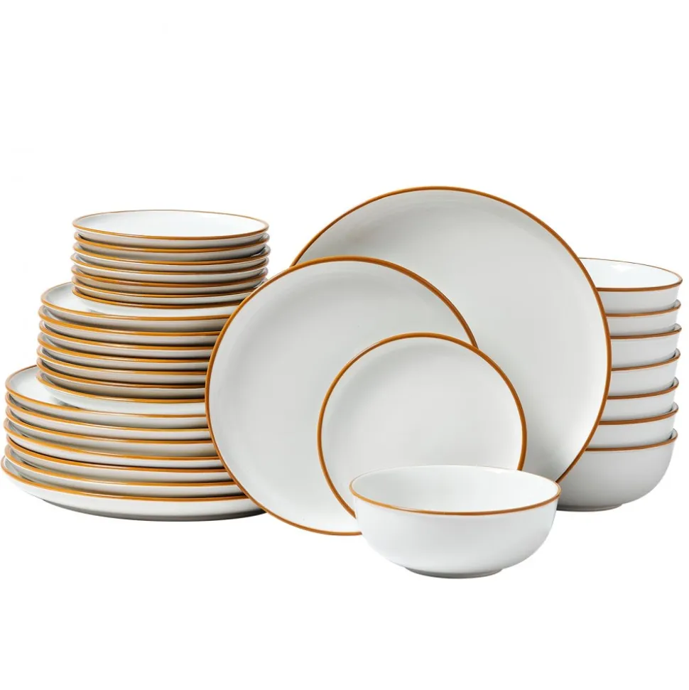 VEVOR Dinnerware Set, Service for 8 (32 PCS), Round Plates and Bowls Sets, Scratch Resistant Ceramic Dinner Ware, Dishwasher and Microwave Suitable Kitchen Dish, for Dessert Salad Soup Pasta, White