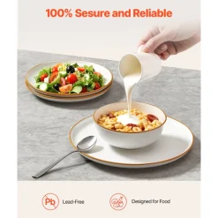VEVOR Dinnerware Set, Service for 4 (12 PCS), Round Plates and Bowls Sets, Scratch Resistant Ceramic Dinner Ware, Dishwasher and Microwave Suitable Kitchen Dish, for Dessert Salad Soup Pasta, White