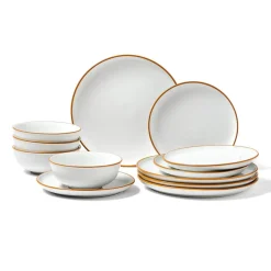 VEVOR Dinnerware Set, Service for 4 (12 PCS), Round Plates and Bowls Sets, Scratch Resistant Ceramic Dinner Ware, Dishwasher and Microwave Suitable Kitchen Dish, for Dessert Salad Soup Pasta, White