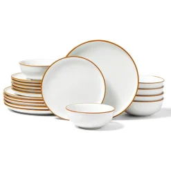 VEVOR Dinnerware Set, Service for 6 (18 PCS), Round Plates and Bowls Sets, Scratch Resistant Ceramic Dinner Ware, Dishwasher and Microwave Suitable Kitchen Dish, for Dessert Salad Soup Pasta, White