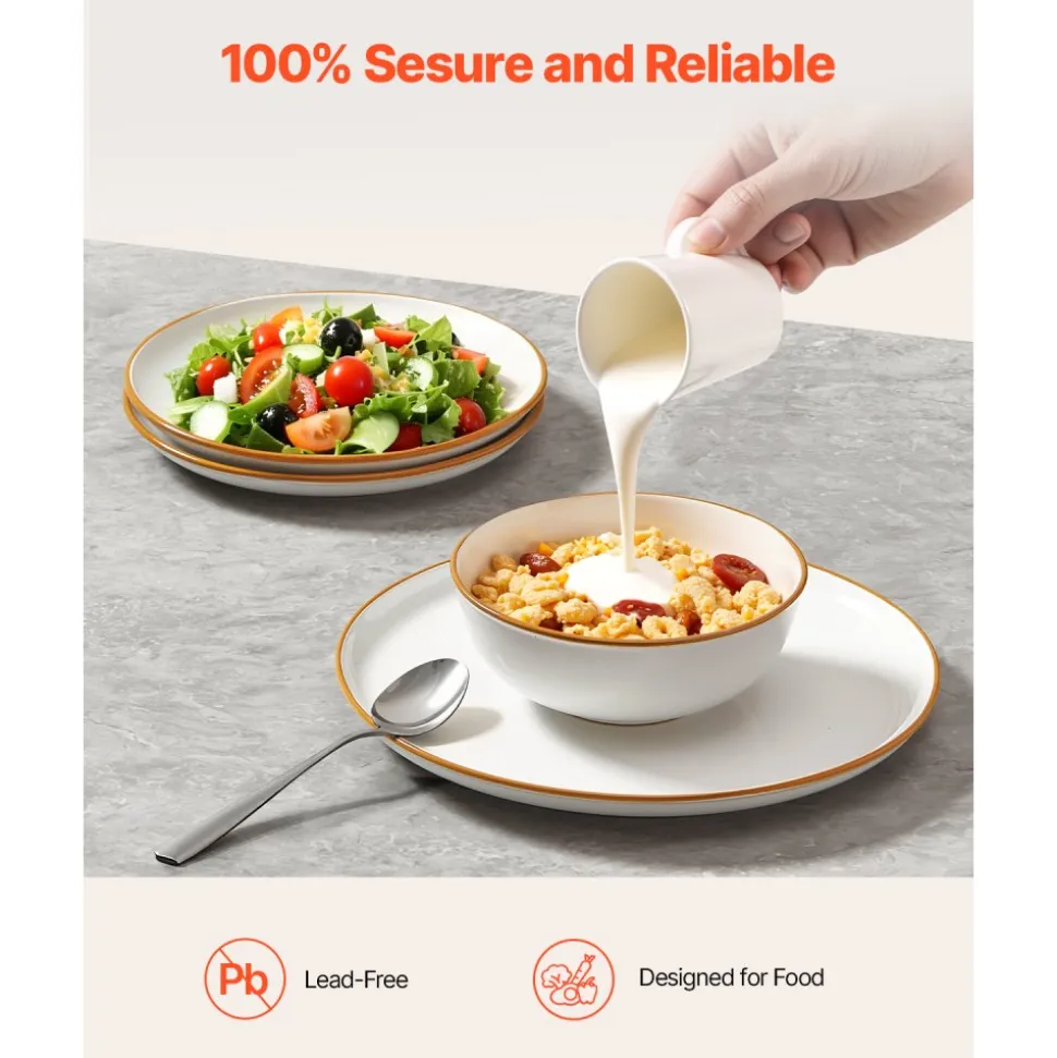 VEVOR Dinnerware Set, Service for 6 (18 PCS), Round Plates and Bowls Sets, Scratch Resistant Ceramic Dinner Ware, Dishwasher and Microwave Suitable Kitchen Dish, for Dessert Salad Soup Pasta, White