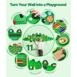 VEVOR Dinosaur Activity Wall Busy Board Panels, 11 Activities, Montessori Sensory Wall Toy for Kids 3-12 Years, Montessori Learning Activity Center, Ideal for Toddler Playroom Nursery Classroom