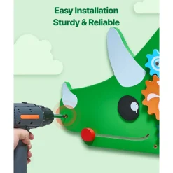 VEVOR Dinosaur Activity Wall Busy Board Panels, 11 Activities, Montessori Sensory Wall Toy for Kids 3-12 Years, Montessori Learning Activity Center, Ideal for Toddler Playroom Nursery Classroom