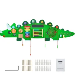 VEVOR Dinosaur Activity Wall Busy Board Panels, 11 Activities, Montessori Sensory Wall Toy for Kids 3-12 Years, Montessori Learning Activity Center, Ideal for Toddler Playroom Nursery Classroom