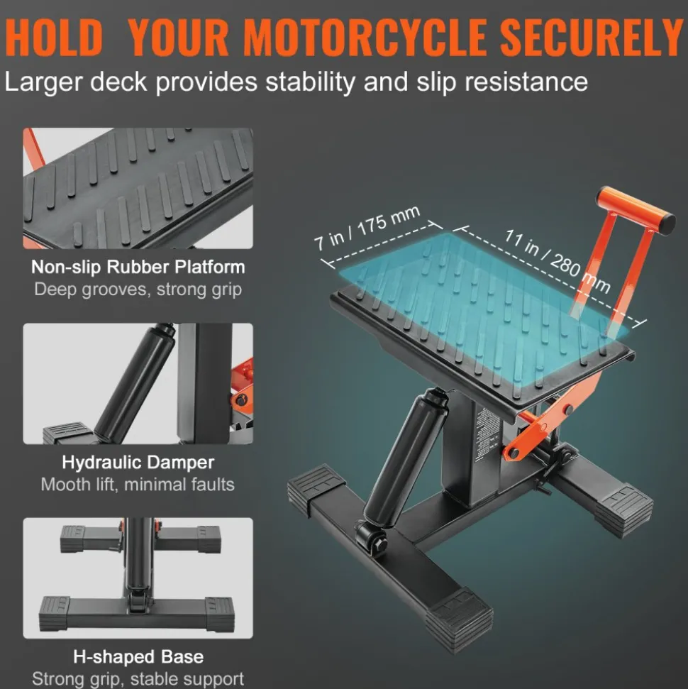 VEVOR Dirt Bike Lift Stand, Motorcycle Jack Lift Stand 440 lbs Capacity and Hydraulic Lift Operation, Adjustable Height Hoist Table, for Dirt Pit Bike Repair, Maintenance, Dirt Bike Accessories
