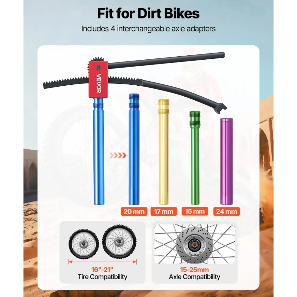 VEVOR Dirt Bike Tire Changing Tool Kit, Fits for Motocross Enduro 16"-21" Wheels, Includes 15-25 mm Axle Adapters, Dirt Bike Tire Changing Tools Compact Changer with 2 Irons and Protective Sleeve