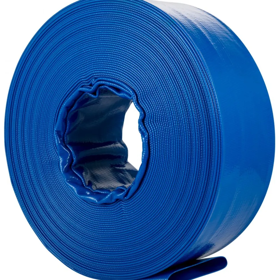 VEVOR Discharge Hose, 1-1/2" x 100', PVC Fabric Lay Flat Hose, Heavy Duty Backwash Drain Hose with Clamps, Weather-proof & Burst-proof, Ideal for Swimming Pool & Water Transfer, Blue