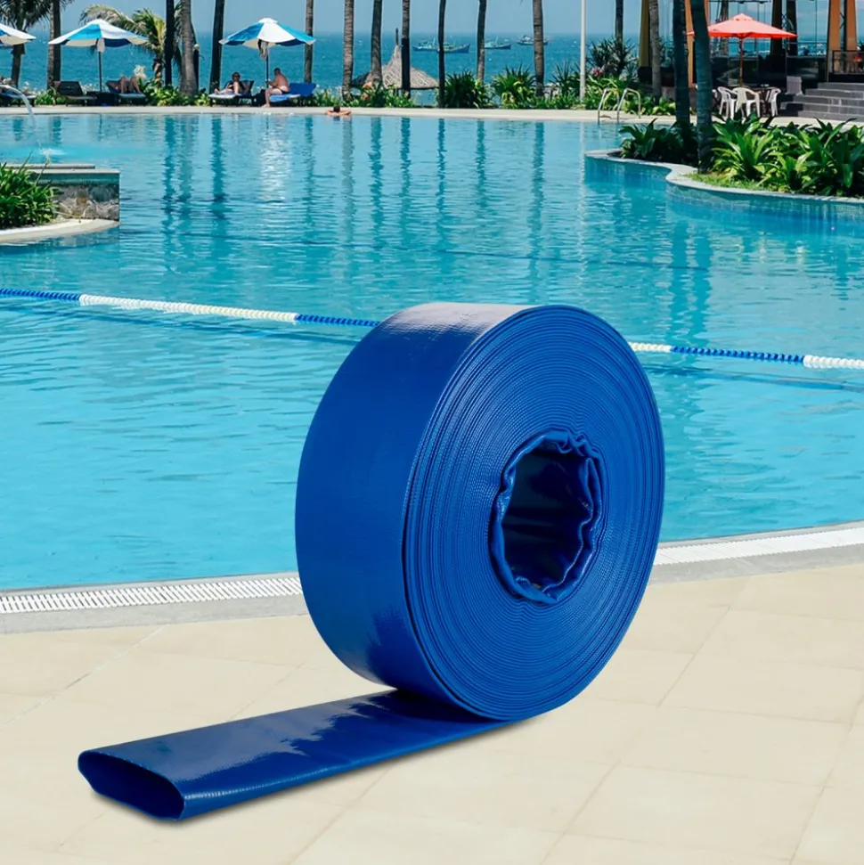 VEVOR Discharge Hose, 1-1/2" x 100', PVC Fabric Lay Flat Hose, Heavy Duty Backwash Drain Hose with Clamps, Weather-proof & Burst-proof, Ideal for Swimming Pool & Water Transfer, Blue