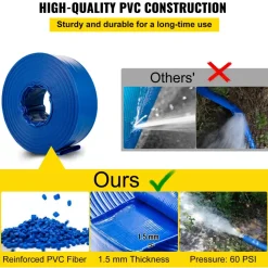 VEVOR Discharge Hose, 4" x 105', PVC Lay Flat Hose, Heavy Duty Backwash Drain Hose with Clamps, Weather-proof & Burst-proof, Ideal for Swimming Pool & Water Transfer, Blue