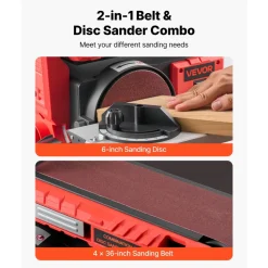 VEVOR 6" Disc Sander & 4" x 36" Belt Sander, 400W Professional Belt Disc Sanders Combo with 0 - 45° Adjustable Worktable & Dust Collection Port for Woodworking, Knife Sharpening, DIY Crafting