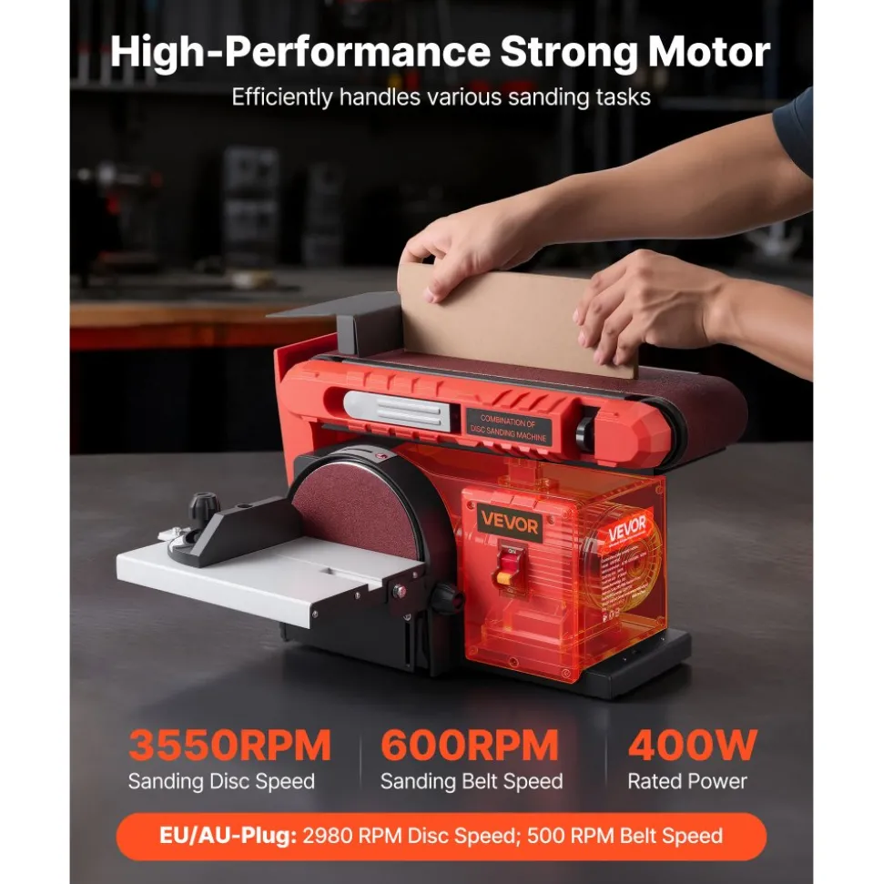 VEVOR 6" Disc Sander & 4" x 36" Belt Sander, 400W Professional Belt Disc Sanders Combo with 0 - 45° Adjustable Worktable & Dust Collection Port for Woodworking, Knife Sharpening, DIY Crafting