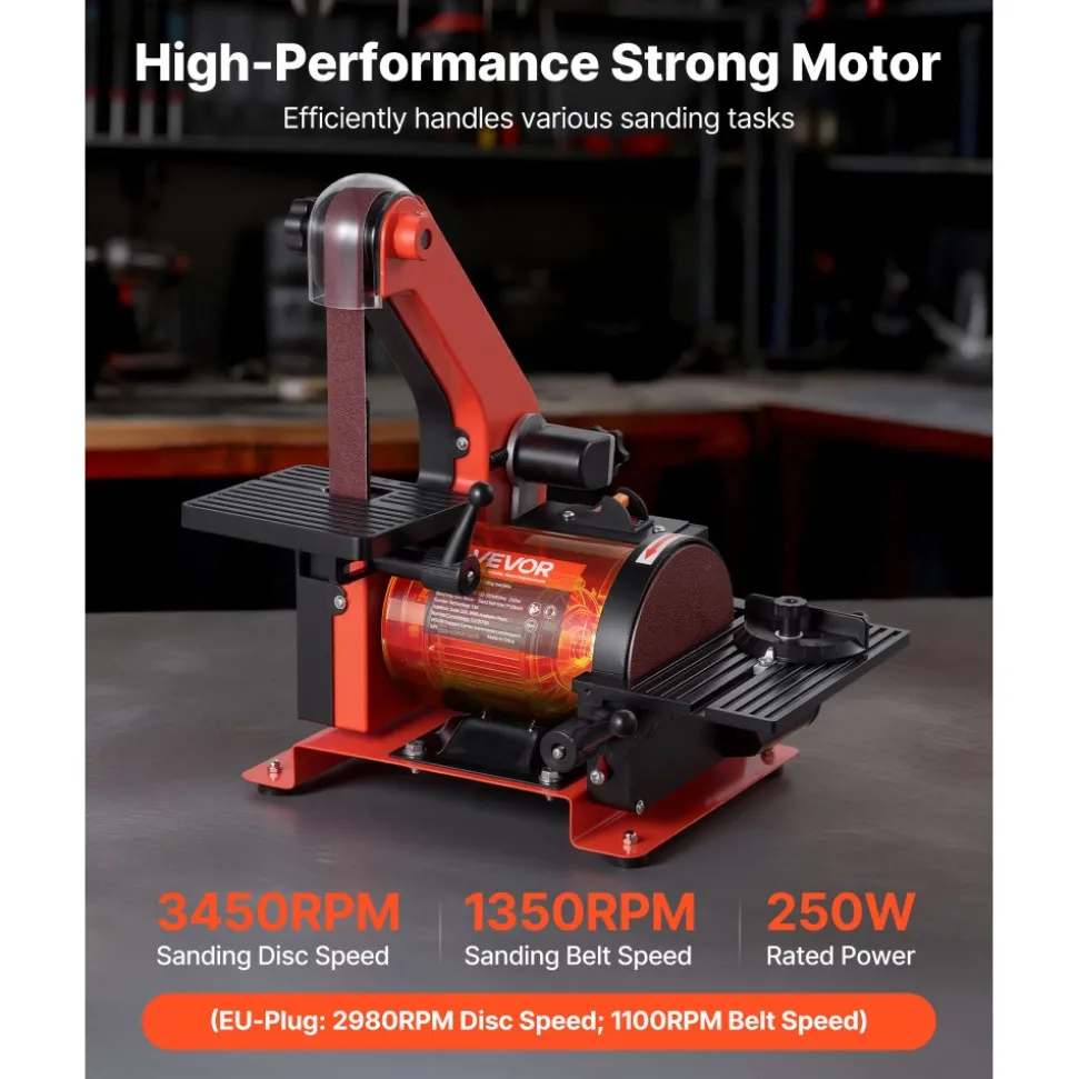 VEVOR 5" Disc Sander & 1" x 30" Belt Sander, 250W Benchtop Belt Disc Sanders Combo with 0 - 45° Adjustable Worktable & Dust Collection Ports for Woodworking, Furniture Refinishing, DIY Crafting