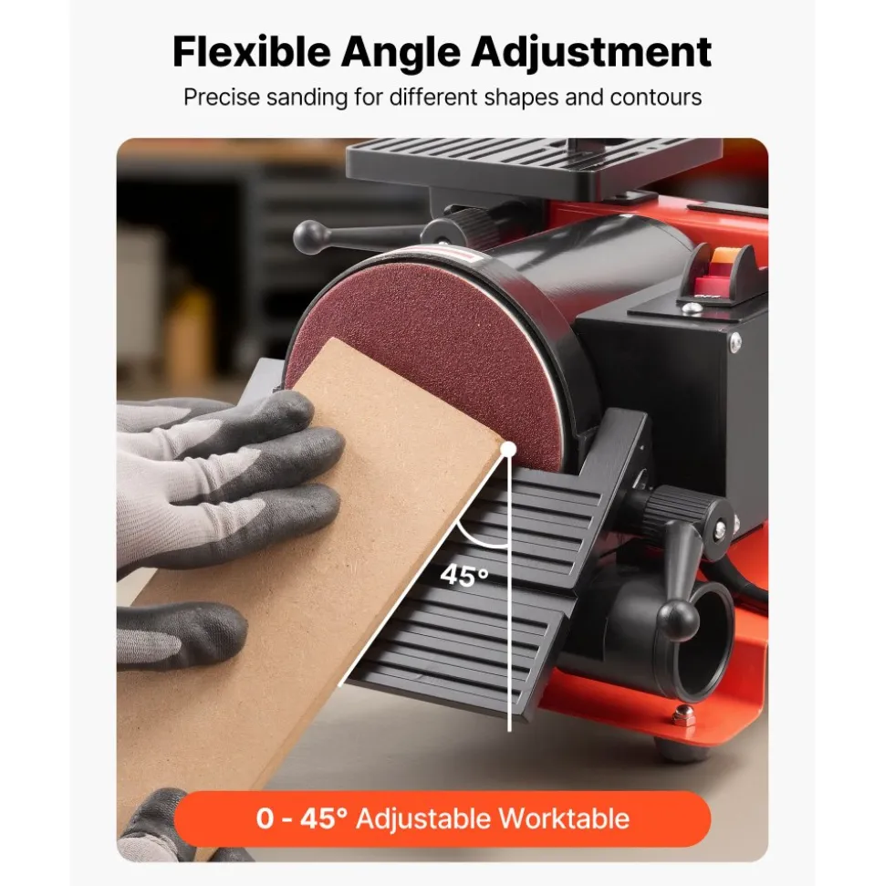VEVOR 5" Disc Sander & 1" x 30" Belt Sander, 250W Benchtop Belt Disc Sanders Combo with 0 - 45° Adjustable Worktable & Dust Collection Ports for Woodworking, Furniture Refinishing, DIY Crafting