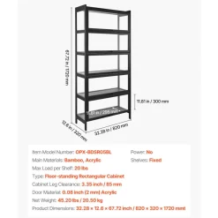 VEVOR Display Cabinet with Acrylic Doors, 68 in Tall 5-Tier Curio Cabinet, Natural Wooden Fame, Collectibles Toy Organizers Rack & Display Case, Bookshelf for Home, Office, Playroom, Living Room
