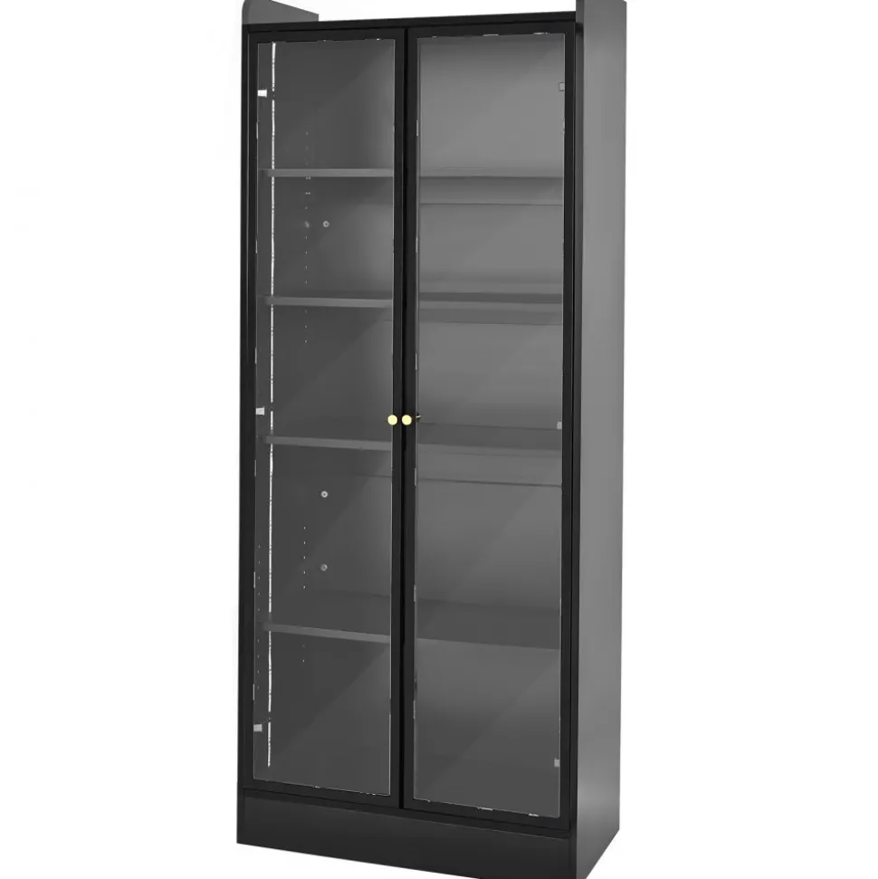 VEVOR Display Cabinet with Doors, 67 in Tall Lighted Display Case with 2 Adjustable Shelves, 5-Tier Curio Collectibles Storage Cabinet, Bookshelf Bookcase for Pantry Bedroom Living Room Office