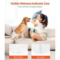 VEVOR Disposable Dog Diapers, Super Absorbent Female Dog Diapers, 360° Leak-Proof Female Doggy Pet Diaper with Wetness Indicator for Heat Period, Training, Incontinence - M, 144 Count (2 Packs of 72)