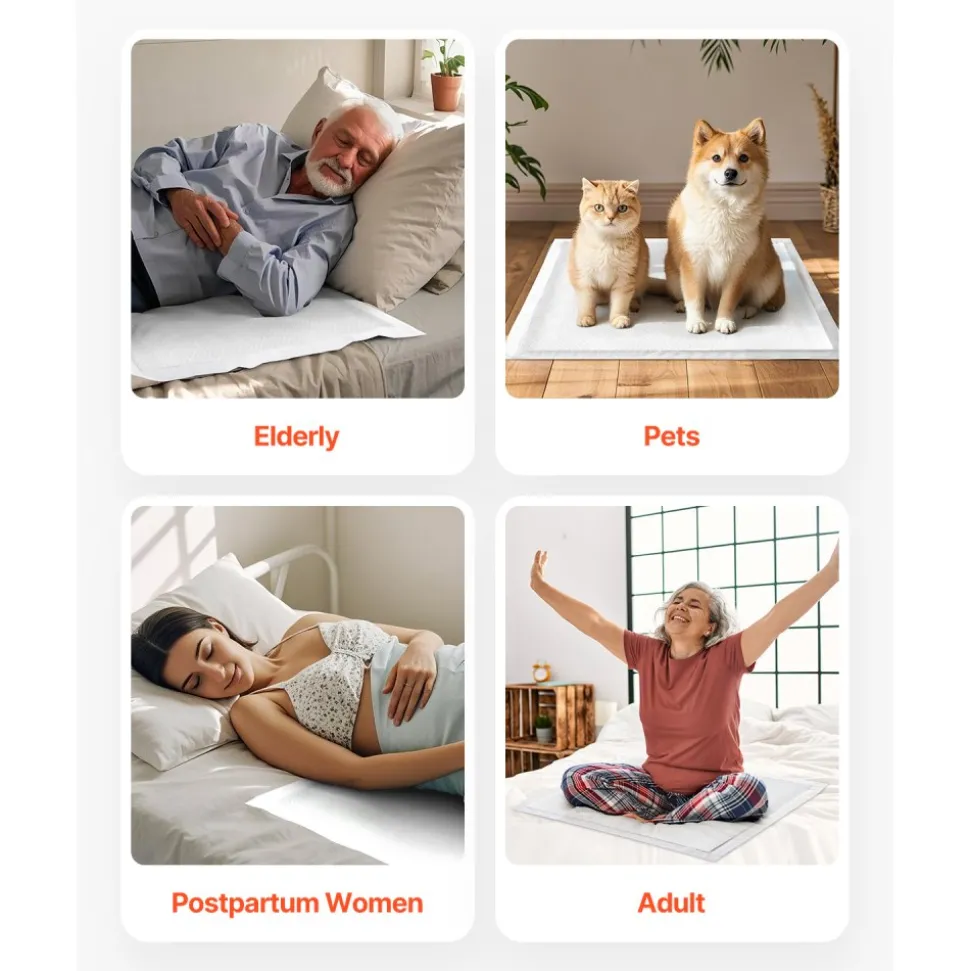 VEVOR Disposable Underpads, 21" x 36" Incontinence Bed Pads, Super Absorbent Chux Pads with 5-Layer Protection for Bed Sofa and Mattress, Protective Bedwetting Pad for Pet Adult Kid Elderly (48-Pack)