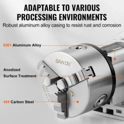 VEVOR Dividing Head, K11-100mm 3-Jaw Chuck, CNC Router Milling Machine Rotational Axis 4th Axis A Axis Indexing Head, 2.6