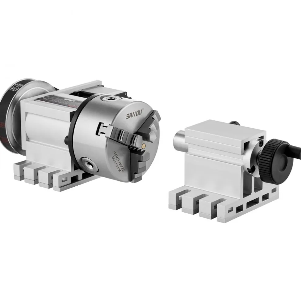 VEVOR Dividing Head, K11-100mm 3-Jaw Chuck, CNC Router Milling Machine Rotational Axis 4th Axis A Axis Indexing Head, 2.6"/65 mm Center Height MT2 Tailstock 6:1 Gear Ratio, Universal for Engraving