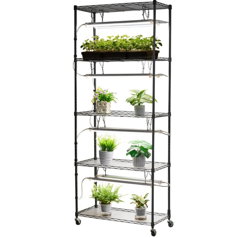 VEVOR DIY Plant Shelf with Grow Lights, 71 in Tall Indoor Plant Stand with Wheels, 192W 5000K Full Spectrum Grow Lights, Heavy Duty Metal Plants Display Rack, Flower Pot Holder for Seed Starting