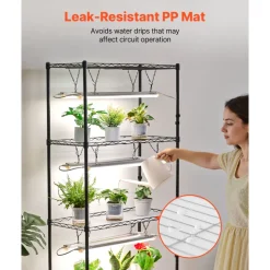 VEVOR DIY Plant Shelf with Grow Lights, 71 in Tall Indoor Plant Stand with Wheels, 192W 5000K Full Spectrum Grow Lights, Heavy Duty Metal Plants Display Rack, Flower Pot Holder for Seed Starting