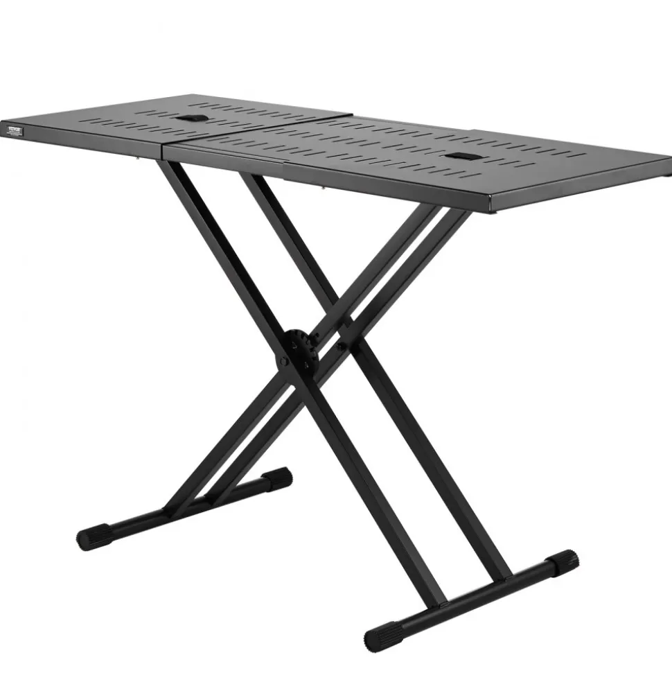 VEVOR DJ Table Stand, (32"-43") x 18" Portable DJ Laptop and Controller Stand, Lightweight DJ Desk DJ Booth Adjustable Height DJ Stand, Foldable Double-X Keyboard Stand & Tabletop, Audio Mixer Stand