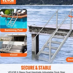 VEVOR Dock Ladder, 43''-51'' Adjustable Height, 500 lbs Load Capacity, Aluminum Alloy 6 Steps Pontoon Boat Ladder with Dual Handrails & Nonslip Mat, Ideal for Ship/Lake/Pool/Marine Boarding