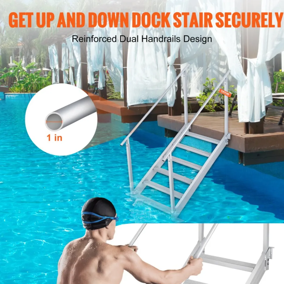 VEVOR Dock Ladder, 43''-51'' Adjustable Height, 500 lbs Load Capacity, Aluminum Alloy 6 Steps Pontoon Boat Ladder with Dual Handrails & Nonslip Mat, Ideal for Ship/Lake/Pool/Marine Boarding