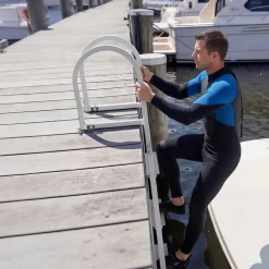 VEVOR Dock Ladder, Removable 5 Steps, 500 lbs Load Capacity, Aluminum Alloy Pontoon Boat Ladder with 3.1'' Wide Step & Nonslip Rubber Mat, Easy to Install for Ship/Lake/Pool/Marine Boarding