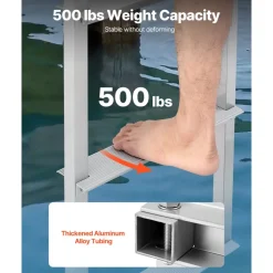 VEVOR Dock Ladder, Removable 5 Steps, 500 lbs Load Capacity, Aluminum Alloy Pontoon Boat Ladder with 3.1'' Wide Step & Nonslip Rubber Mat, Easy to Install for Ship/Lake/Pool/Marine Boarding