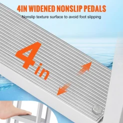 VEVOR Dock Ladder, Removable 4 Steps, 350 lbs Load Capacity, Aluminum Alloy Pontoon Boat Ladder with 4'' Wide Step & Nonslip Mat, Easy to Install for Ship/Lake/Pool/Marine Boarding