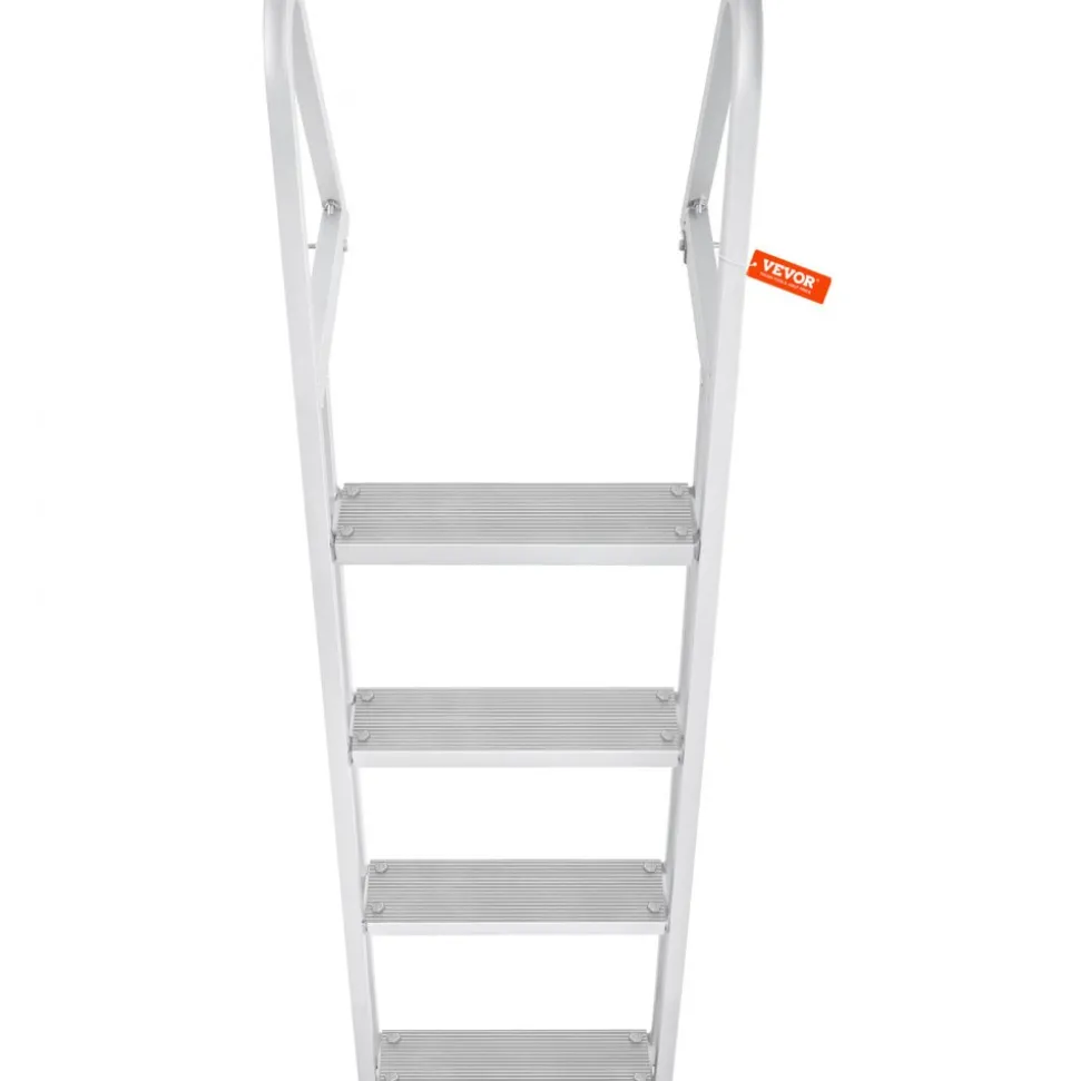 VEVOR Dock Ladder, Removable 4 Steps, 350 lbs Load Capacity, Aluminum Alloy Pontoon Boat Ladder with 4'' Wide Step & Nonslip Mat, Easy to Install for Ship/Lake/Pool/Marine Boarding