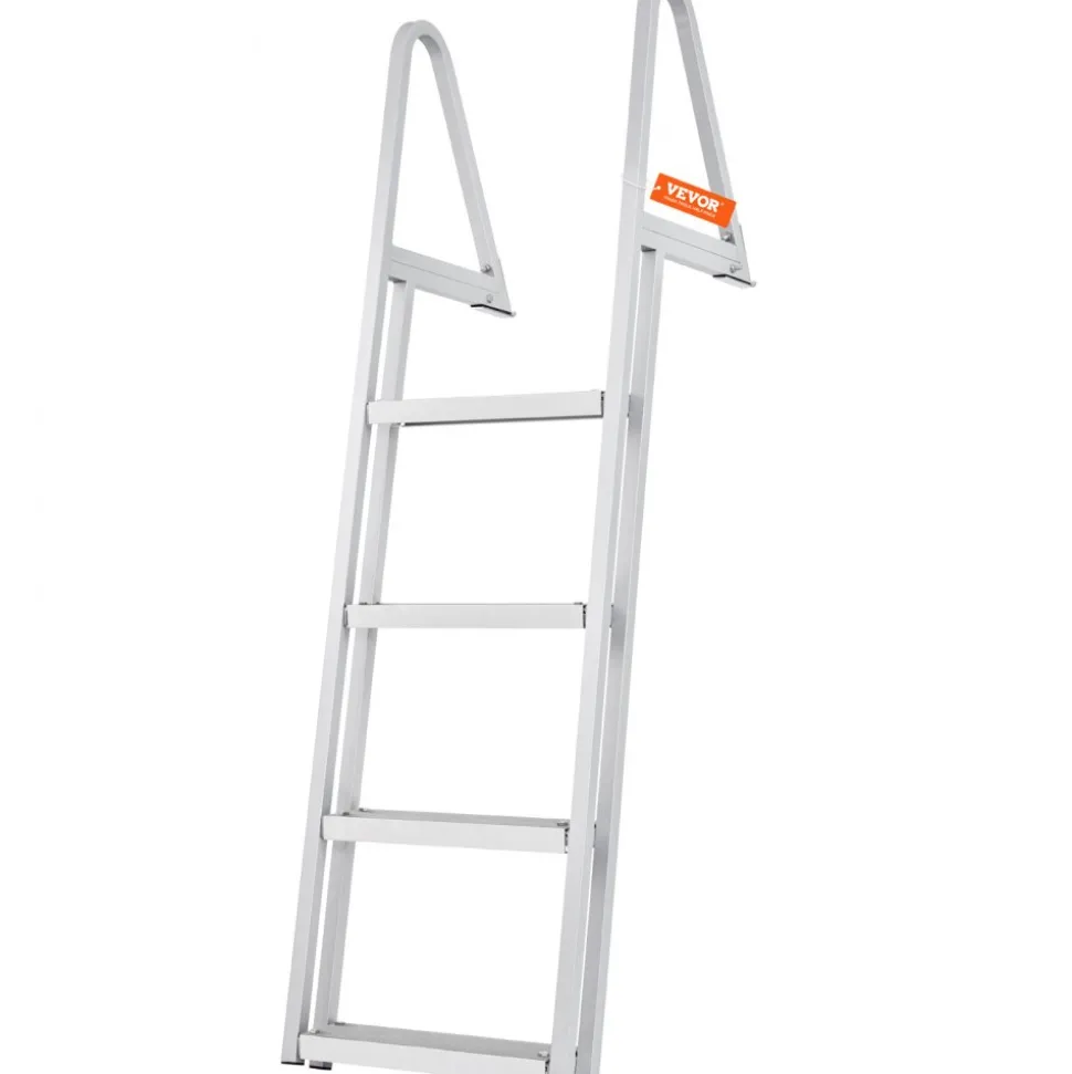 VEVOR Dock Ladder, Removable 4 Steps, 350 lbs Load Capacity, Aluminum Alloy Pontoon Boat Ladder with 4'' Wide Step & Nonslip Mat, Easy to Install for Ship/Lake/Pool/Marine Boarding