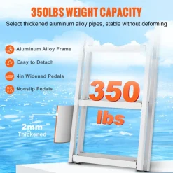 VEVOR Dock Ladder, Removable 4 Steps, 350 lbs Load Capacity, Aluminum Alloy Pontoon Boat Ladder with 4'' Wide Step & Nonslip Mat, Easy to Install for Ship/Lake/Pool/Marine Boarding