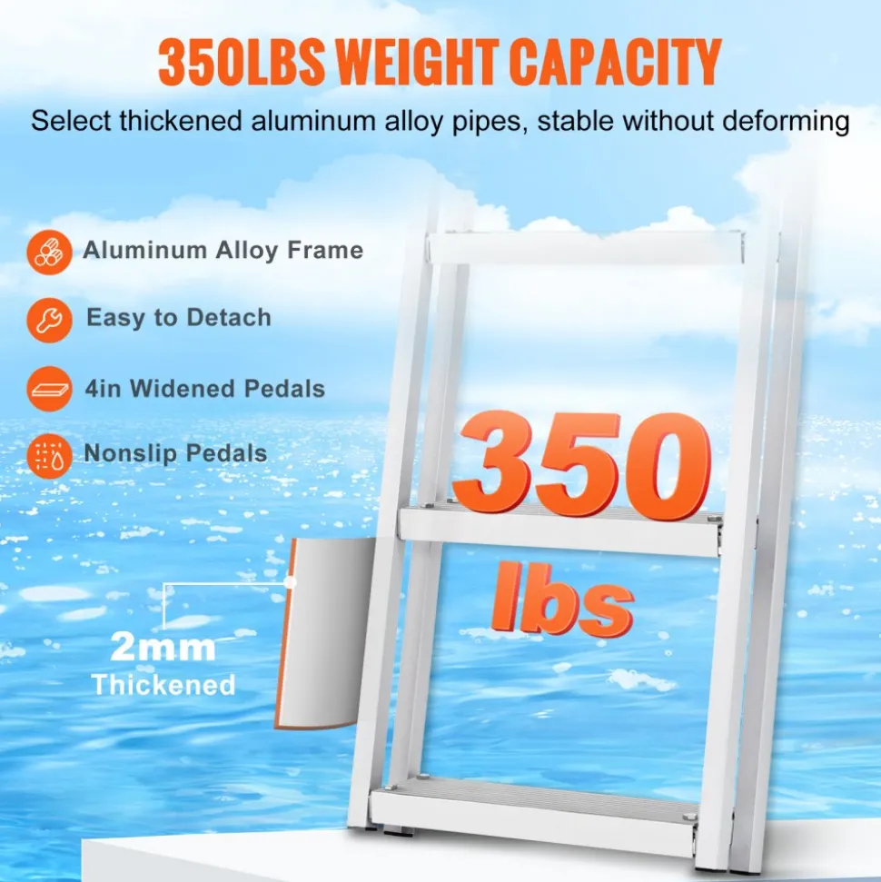 VEVOR Dock Ladder, Removable 4 Steps, 350 lbs Load Capacity, Aluminum Alloy Pontoon Boat Ladder with 4'' Wide Step & Nonslip Mat, Easy to Install for Ship/Lake/Pool/Marine Boarding