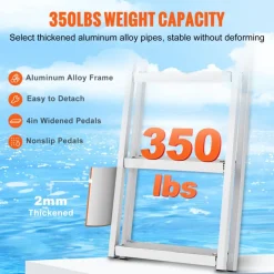 VEVOR Dock Ladder, Removable 3 Steps, 350 lbs Load Capacity, Aluminum Alloy Pontoon Boat Ladder with 4'' Wide Step & Nonslip Mat, Easy to Install for Ship/Lake/Pool/Marine Boarding