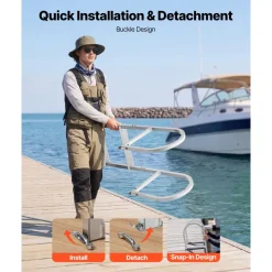 VEVOR Dock Ladder, Removable 3 Steps, 500 lbs Load Capacity, Aluminum Alloy Pontoon Boat Ladder with 3.1'' Wide Step & Nonslip Rubber Mat, Easy to Install for Ship/Lake/Pool/Marine Boarding