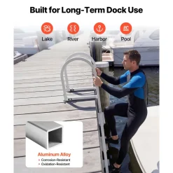 VEVOR Dock Ladder, Removable 3 Steps, 500 lbs Load Capacity, Aluminum Alloy Pontoon Boat Ladder with 3.1'' Wide Step & Nonslip Rubber Mat, Easy to Install for Ship/Lake/Pool/Marine Boarding
