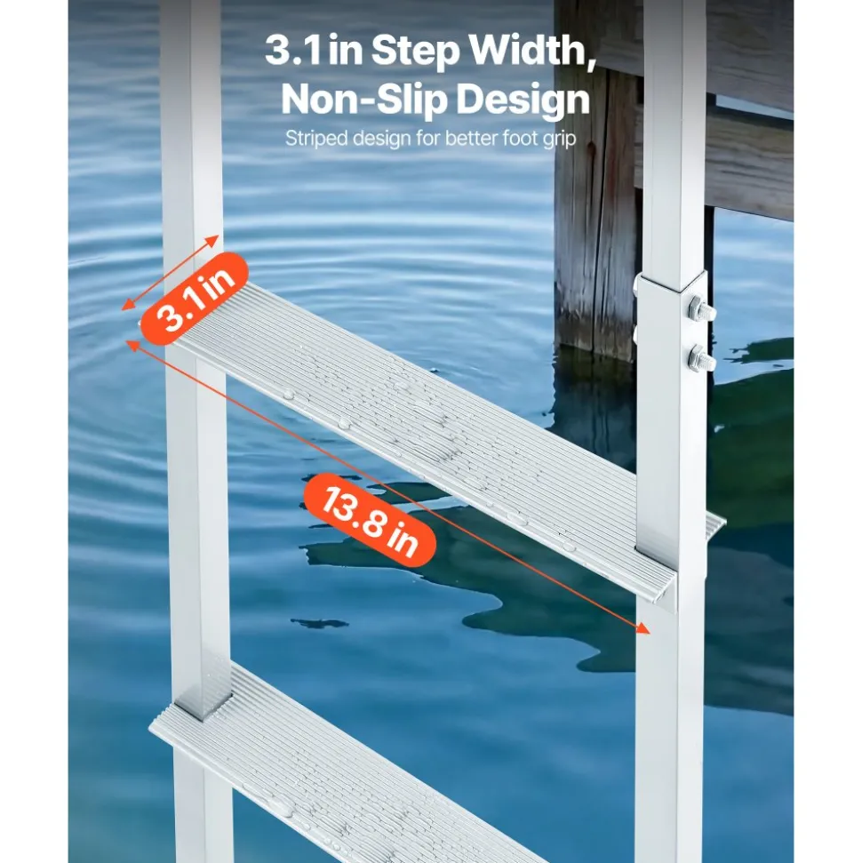VEVOR Dock Ladder, Removable 3 Steps, 500 lbs Load Capacity, Aluminum Alloy Pontoon Boat Ladder with 3.1'' Wide Step & Nonslip Rubber Mat, Easy to Install for Ship/Lake/Pool/Marine Boarding