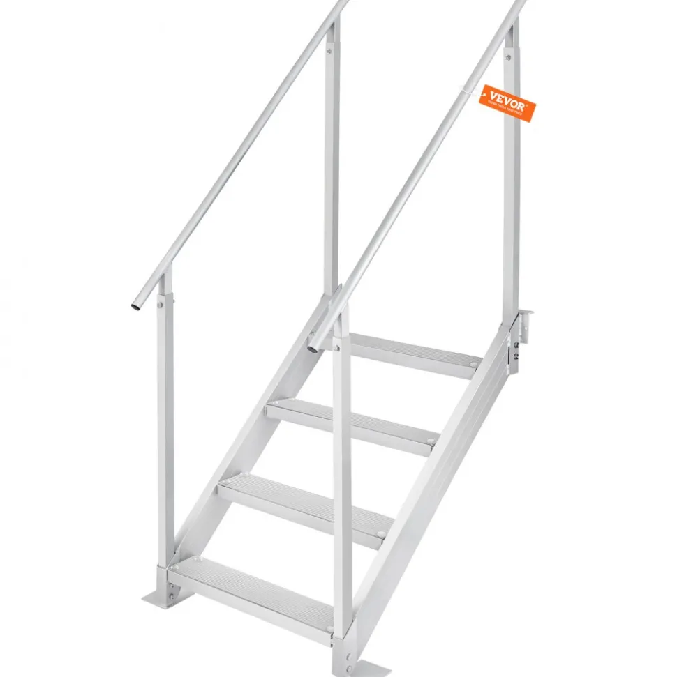 VEVOR Dock Ladder 4 Step, Dock Stairs 30''-38'' Adjustable Height, 500 lbs Load Capacity, Aluminum Pontoon Boat Ladder with Dual Handrails & Nonslip Mat for Ship/Lake/Pool/Marine Boarding
