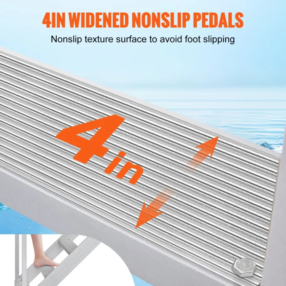 VEVOR Dock Ladder 4 Step, Dock Stairs 30''-38'' Adjustable Height, 500 lbs Load Capacity, Aluminum Pontoon Boat Ladder with Dual Handrails & Nonslip Mat for Ship/Lake/Pool/Marine Boarding