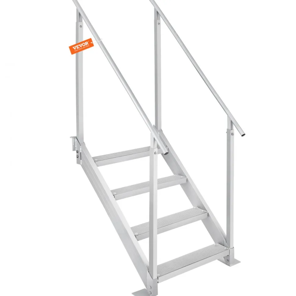 VEVOR Dock Ladder 4 Step, Dock Stairs 30''-38'' Adjustable Height, 500 lbs Load Capacity, Aluminum Pontoon Boat Ladder with Dual Handrails & Nonslip Mat for Ship/Lake/Pool/Marine Boarding