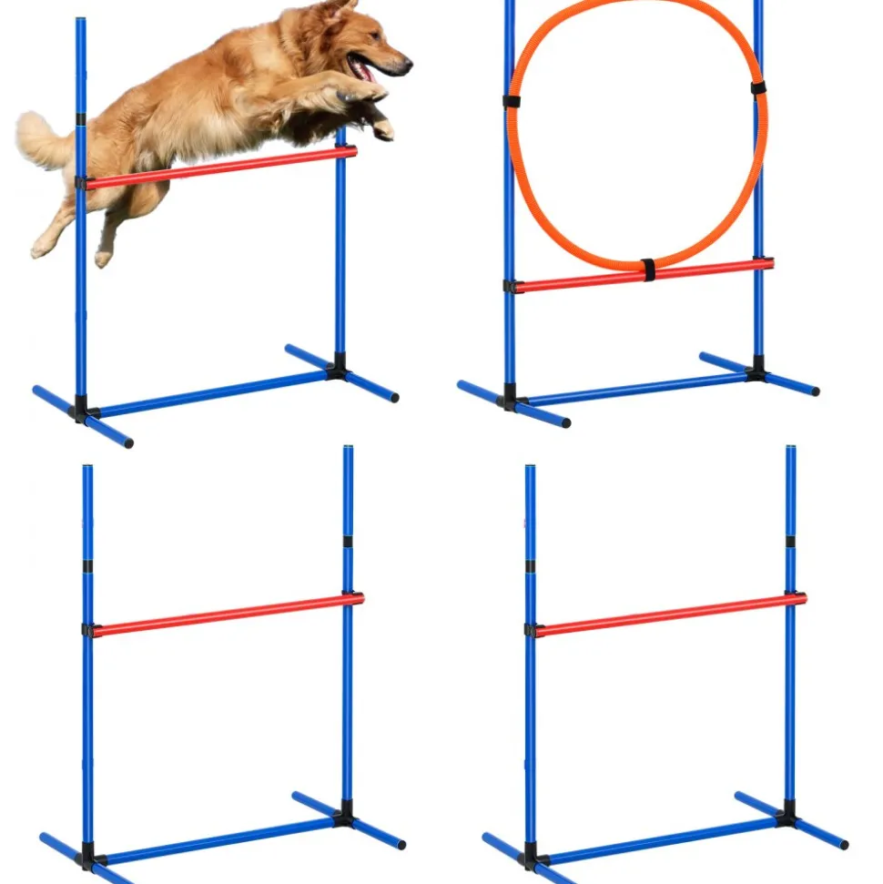 VEVOR Dog Agility Training Equipment, 4 PCS Set - Adjustable High Hurdles and Jump Ring, Puppy Obstacle Course Jump Starter Kit with Poles Storage Bag for Backyard, Indoor, Outdoor