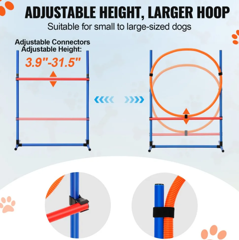 VEVOR Dog Agility Training Equipment, 4 PCS Set - Adjustable High Hurdles and Jump Ring, Puppy Obstacle Course Jump Starter Kit with Poles Storage Bag for Backyard, Indoor, Outdoor