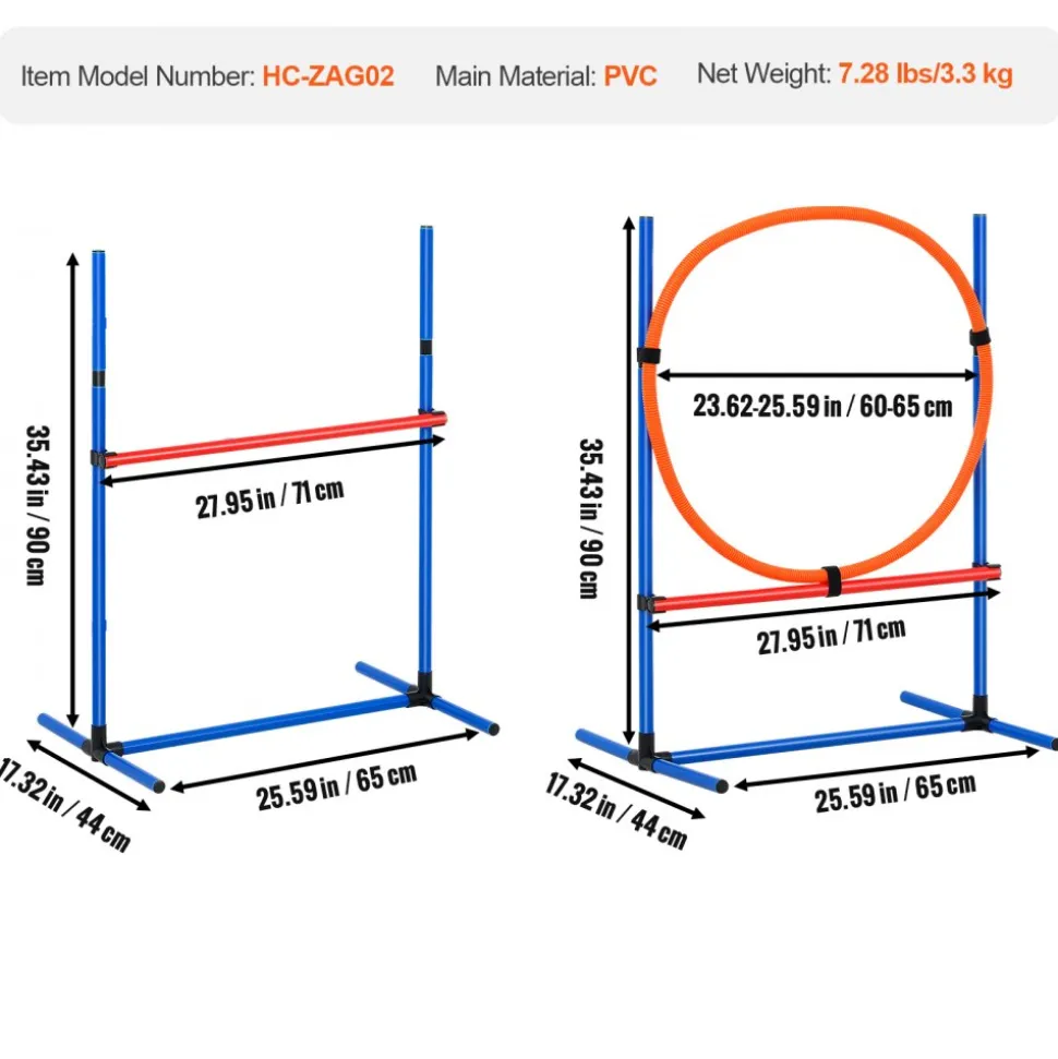 VEVOR Dog Agility Training Equipment, 4 PCS Set - Adjustable High Hurdles and Jump Ring, Puppy Obstacle Course Jump Starter Kit with Poles Storage Bag for Backyard, Indoor, Outdoor