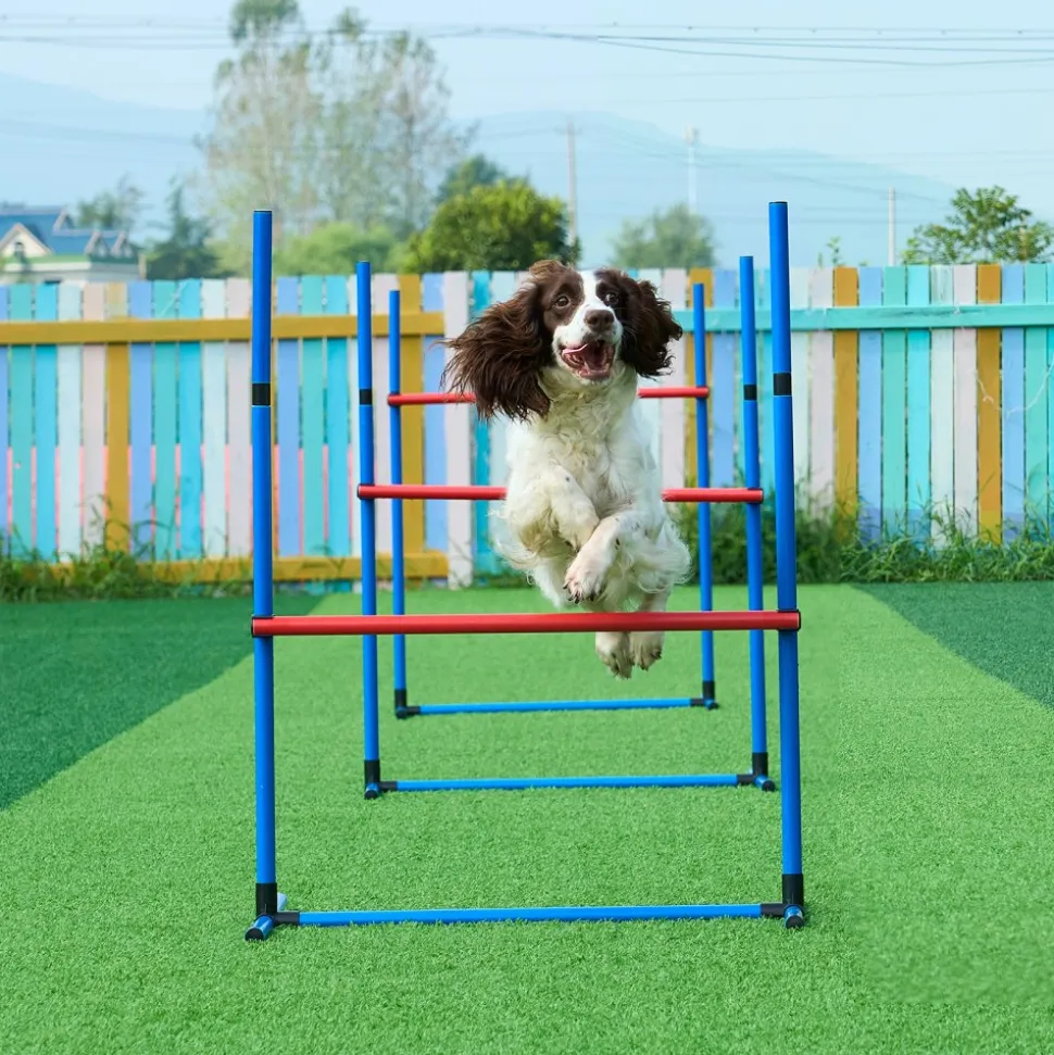 VEVOR Dog Agility Training Equipment, 4 PCS Set - Adjustable High Hurdles and Jump Ring, Puppy Obstacle Course Jump Starter Kit with Poles Storage Bag for Backyard, Indoor, Outdoor
